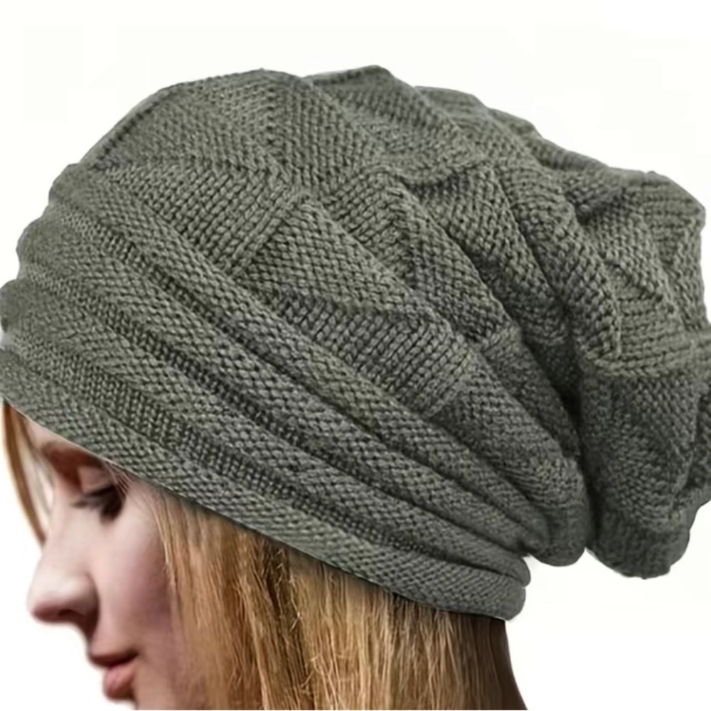 Slouchy Knit Beanie Hat In Charcoal Grey